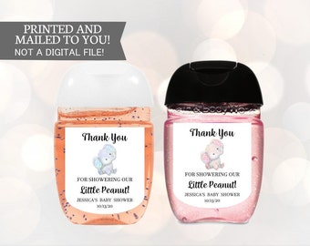 Baby Elephant baby shower favor labels, hand sanitizer favor label, hand sanitizer labels, elephant baby shower boy, elephant shower girl