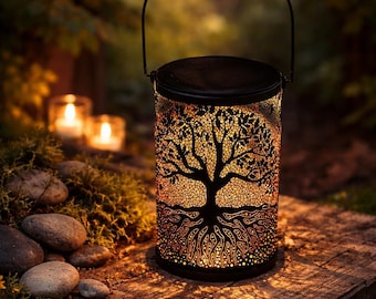 Tree of Life Solar Garden Light – Outdoor Hanging Metal Lantern, Solar Powered Patio Decor, Cut-Out Shadow Yard Light Gift