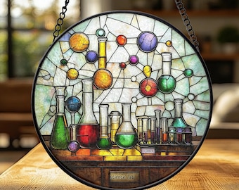 Science Lab Stained Glass Suncatcher – Chemistry Classroom Decor, Chemistry Lover Teacher Gift, Teacher Retirement Gifts, End of Year Gift