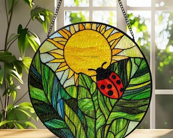 Stained Glass Ladybug Suncatcher, Garden Window Hanging Decor, Insect Lover Gift