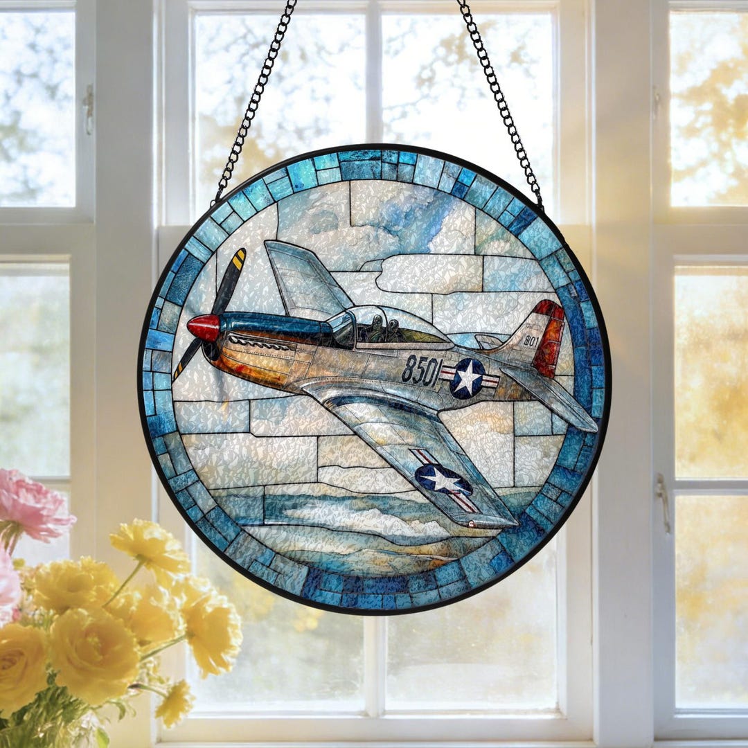 P-51 Mustang Stained Glass Suncatcher,vintage Airplane Fighter Jet ...