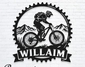 Gepersonaliseerde metalen bord mountainbike – Custom Cycling Garage Decor