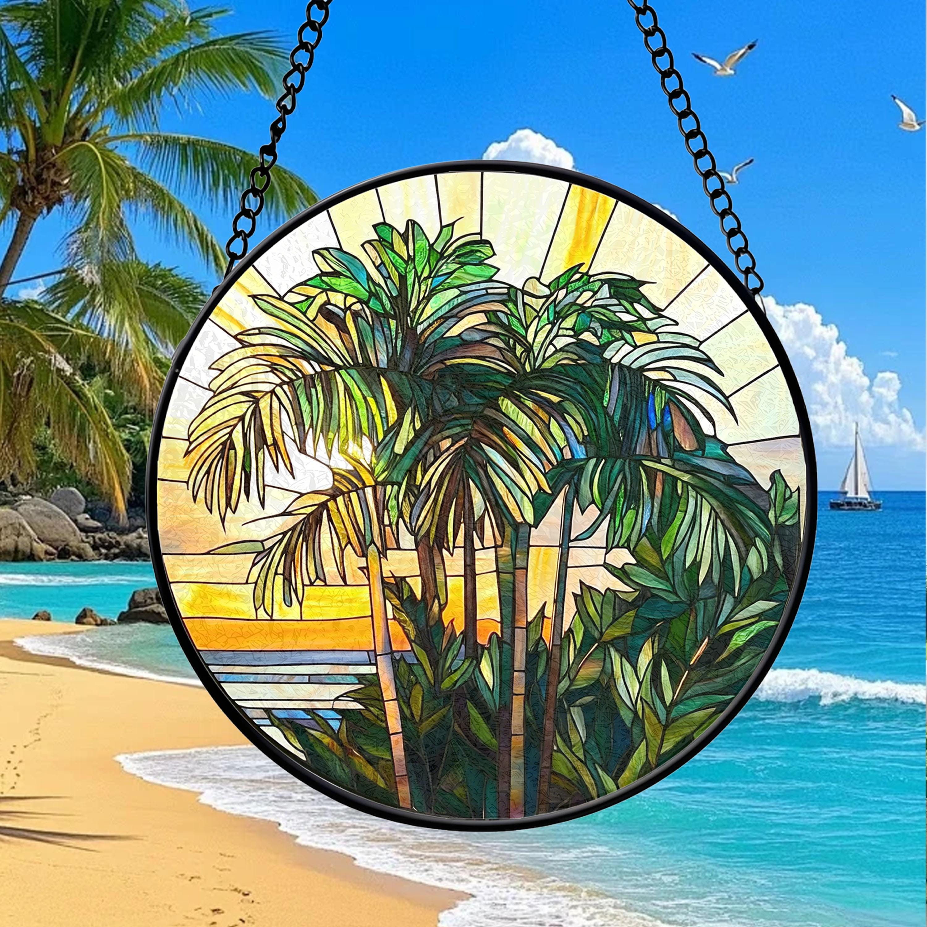 Stained Glass Sunset Suncatcher: Tropical Palm Tree Window Art - Etsy
