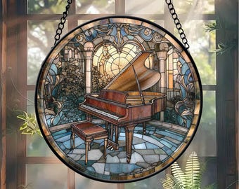 Music Note Stained Glass Window Panel, Glass Treble Clef, Fused