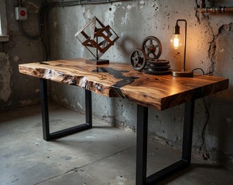 Live Edge Epoxy Resin Table, Black River Table, Handmade Wood Side Table, Modern Rustic Industrial Furniture, Small Space Accent Table