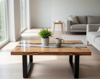 Epoxy River Coffee Table | Live Edge Wood Table | Handmade Resin Furniture | Modern Rustic Living Room Center Table | Custom Desk Style