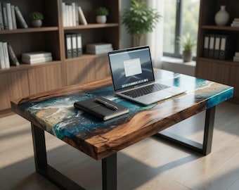 Table basse de rivière en résine époxy, Table basse en bois Live Edge, Décoration de maison de plage côtière, Meubles en résine faits main, Table rustique moderne