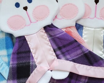 Baby bunny security lovey blanket in Purple Plaid Fisher Price Bunny Puppet blanket Replica