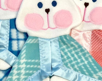 Fisher Price Bunny Replica New teal blue plaid Lovey Security Blanket toddler newborn gift