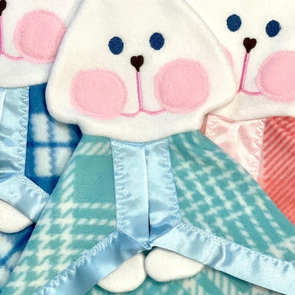 Fisher Price Bunny Replica New teal blue plaid Lovey Security Blanket toddler newborn gift