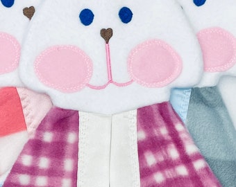 Raspberry plaid Fisher Price Bunny Puppet Replica. Best baby shower gift EVER