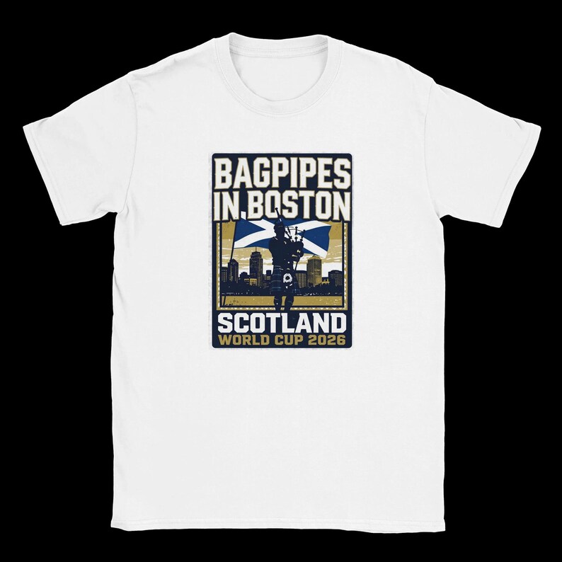 Gaitas en Boston - Camiseta de Escocia para la Copa del Mundo White