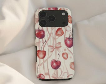 Cherry Bow iPhone-hoesje MagSafe, zachtroze fruitontwerphoes