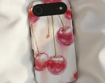 Funda para iPhone con diseño de cerezas y MagSafe, diseño botánico, estética cottagecore, regalo para ella.