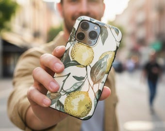 Funda para iPhone con diseño de limón y MagSafe, funda botánica para iPhone, diseño de cítricos, estética fresca, funda con diseño de naturaleza veraniega.