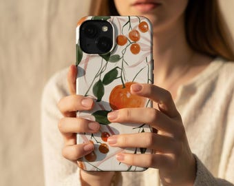 Funda naranja para teléfono MagSafe, funda para iPhone con lazo cítrico, diseño botánico, estética cottagecore, regalo para ella.