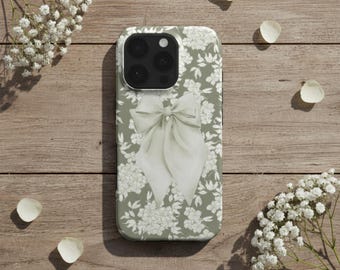 Funda para teléfono Bow MagSafe, funda para iPhone Coquette, diseño de cinta floral, funda suave de estética neutra, estilo romántico y femenino.