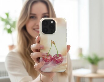 Funda para iPhone con estampado de cerezas y MagSafe, diseño de lazo de cerezas, estilo cottagecore, regalo para ella.