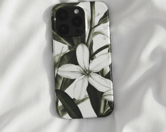 Botanical Flower Phone Case MagSafe, White Floral iPhone Case, Minimal Neutral Design, Elegant Nature Aesthetic, Luxury Gift