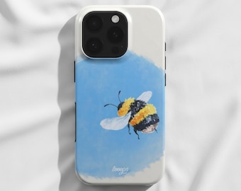 Bumblebee iPhone-hoesje MagSafe, artistiek blauw minimaal ontwerp, dubbellaagse bescherming