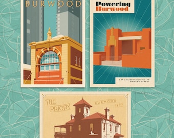 Some Residential Styles of Australia Retro Illustrated Print