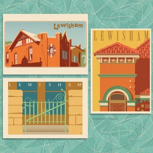 Set of eight Lewisham heritage illustrated postcards