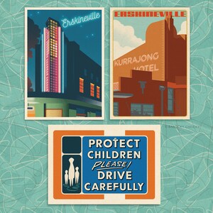Set of eight Erskineville heritage illustrated postcards