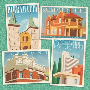 Set of eight Sydney Heritage illustrated postcards