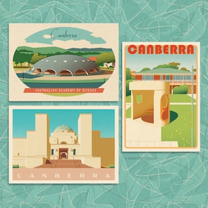 Set of eight Canberra heritage illustrated postcards image 1