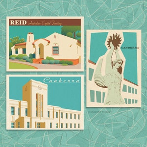 Set of eight Canberra heritage illustrated postcards image 3