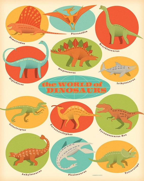 Die Welt Der Dinosaurier Retro Illustrierten Druck Etsy