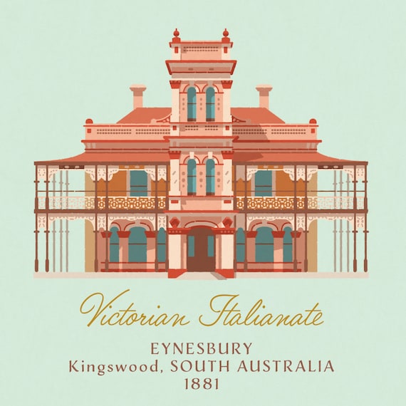 Some Residential Styles of Australia Retro Illustrated Print
