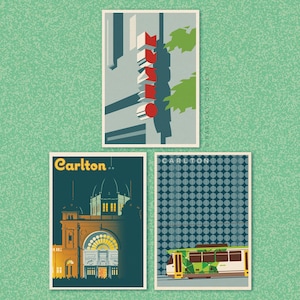 Set of eight Carlton heritage illustrated postcards