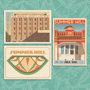 Set of eight Summer Hill heritage illustrated postcards
