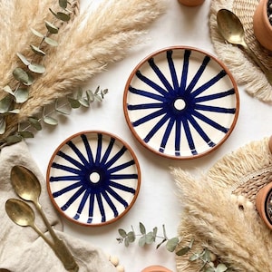 Majorelle Blue Plates Set of 2 | Handmade Moroccan Ceramic Dishes | Hand Painted Pottery | Artisan Tableware | Boho Home Decor Gift