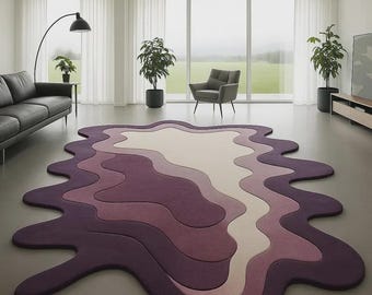 Irregular shape handmade tufted wool rug Purple Layered Abstract Area Carpet Modern