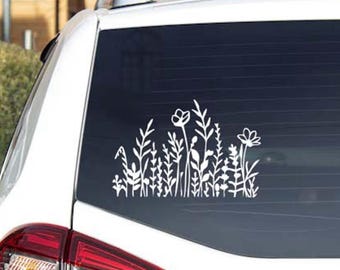 Autosticker wilde bloemen, sticker bohobloem, bloemen vinyl sticker voor autoruit, Cottagecore wilde bloem autosticker, waterdichte natuur sticker