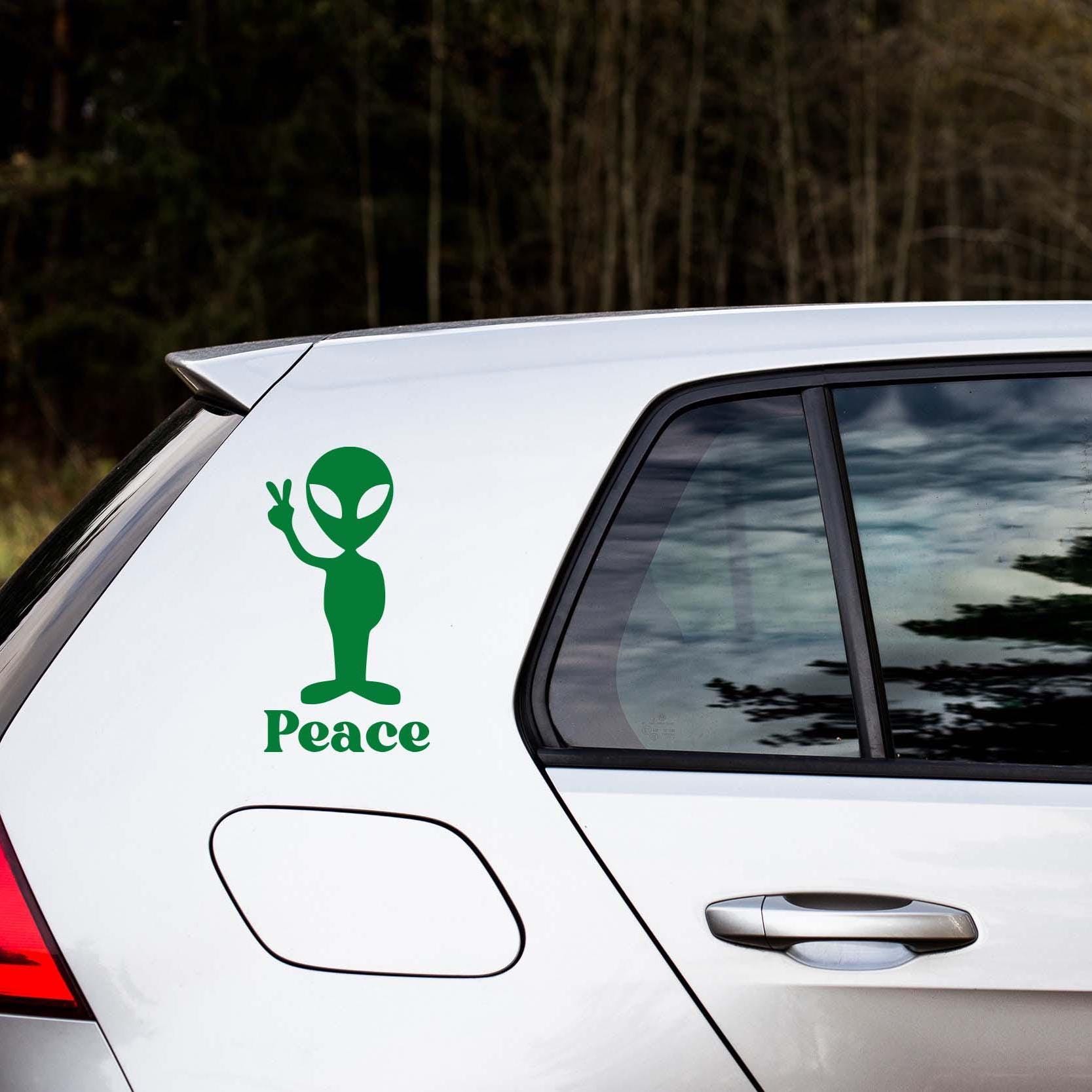 Alien Peace Sign Car Decal, Funny Alien Sticker, UFO Vinyl Decal, Peace ...