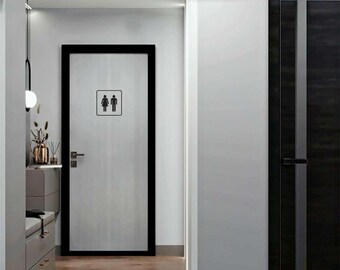 Letrero de baño moderno, letrero básico para puerta de baño para hombres y mujeres, letrero de baño unisex, letrero minimalista de género para inodoro, señalización de baño para oficina