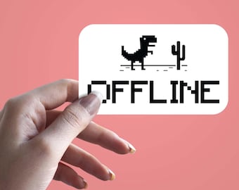 Offline Sticker, Funny No Internet Card, Chrome Dinosaur Game Decal, Retro Pixel Art Sticker, Cute Tech Gift for Gamers & Coders