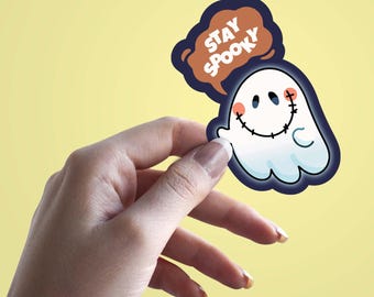 Stay Spooky Ghost Sticker, Cute Halloween Vinyl Sticker, Spooky Season Aesthetic, Waterproof Ghost Decal for Laptop, Water Bottle Sticker