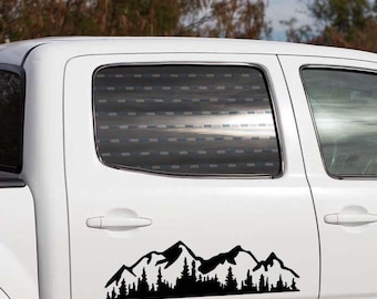 Mountain Forest Truck Decal, Nature Tree Vinyl Sticker for Car, SUV, Camper, RV, Window, Adventure Mountainscape Off-Road Vehicle Graphic