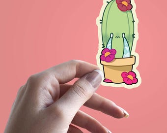 Cute Cactus Sticker, Crying Plant Sticker, Funny Kawaii Succulent Vinyl Decal, Waterproof Laptop, Water Bottle, Journal, Scrapbook Sticker