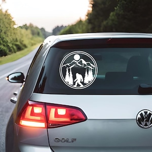 Bigfoot Vinyl Decal, Sasquatch Car Sticker, Bigfoot in Mountains Decal, Adventure Window Decal,  Yeti Car Decal, Forest Yeti Car Accessory