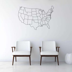 Minimalist USA Map Wall Decal, Modern Line Art of the USA, Outlined United States Map, Geography Wall Decor for Living Room, Office, Study