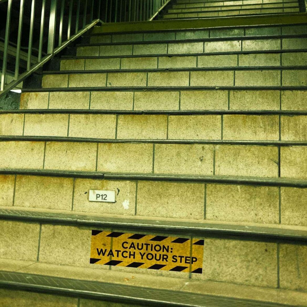 Caution Watch Your Step Vinyl Decal, Safety Warning Sticker for Stairs ...