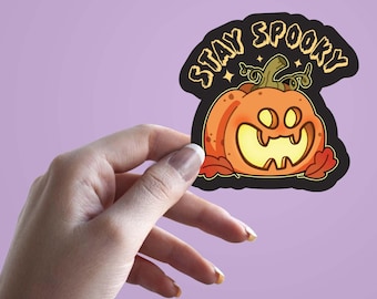 Adesivo "Stay Spooky", adesivo "Zucca di Halloween", adesivo in vinile "Spooky Season", adesivo per laptop con estetica gotica, adesivo per bottiglia d'acqua