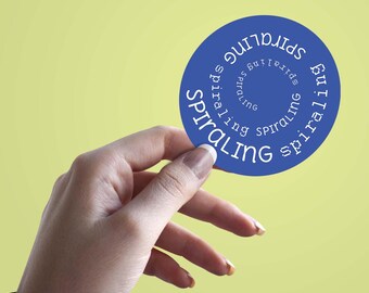 Spiraalvormige kunstafdruk, sticker moderne muurdecoratie, minimalistische abstracte sticker, sticker trippy spiraal, laptop, sticker waterfles