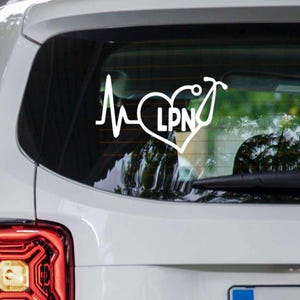 LPN Nurse Car Decal, Licensed Practical Nurse Sticker, Heartbeat Stethoscope Vinyl Decal, Nursing Gift for LPN, Nurse Life Car Sticker