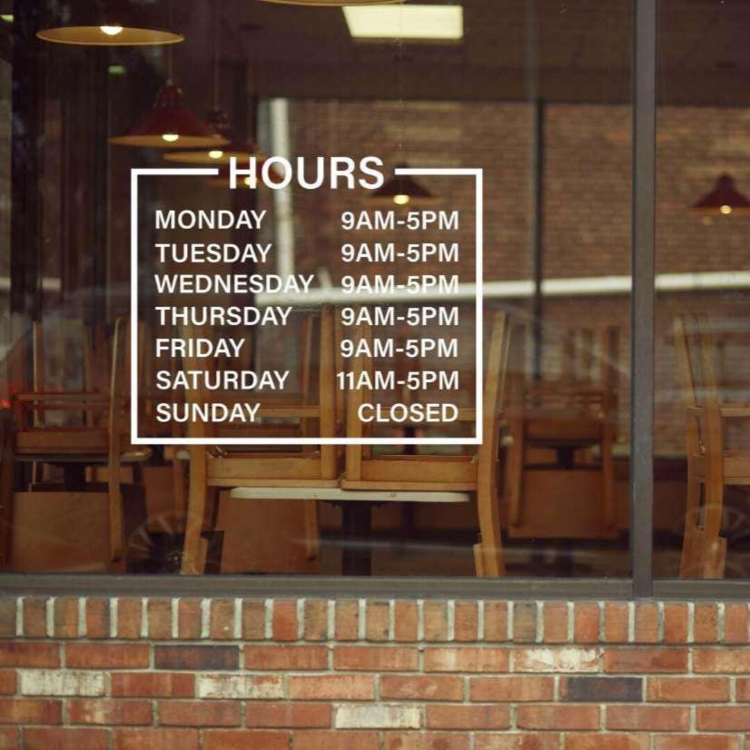 Custom Store Hours Window Decal, Shop Opening Hours, Business Hours ...